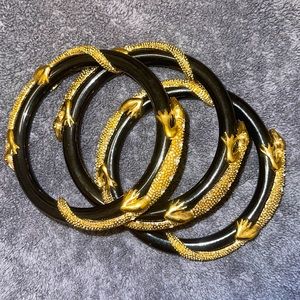 BCBG set of 3 black and gold reptile bangles